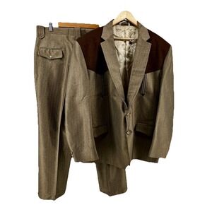Vintage Silverado Men's Suit Western 48R Tan Jacket 37x29 Pants Made In USA